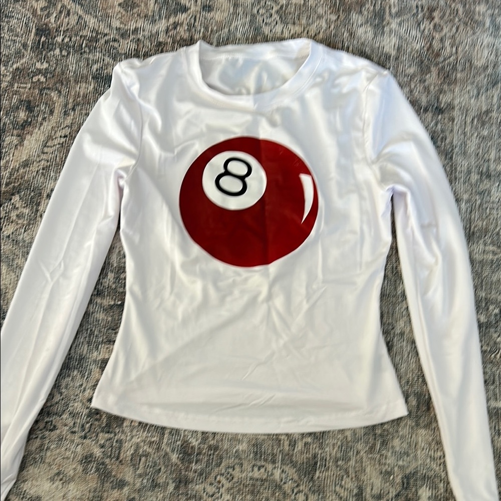 White Long Sleeve Top with Red Graphic